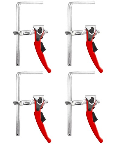 QWORK Ratcheting Table Clamp 4 Pack Quick Release Bar Clamp with 6516 Capacity and 2516 Throat Depth for Sanding Cutting WD15064