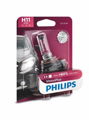 Philips H11 VisionPlus Upgrade Headlight Bulb with up to 60 More Vision 1 Pack