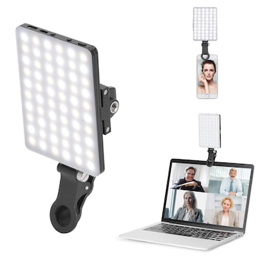 Newmowa 60 LED High Power Rechargeable Clip Fill Video Light with Front  Back Clip Adjusted 3 Light Modes for Phone iPhone Android iPad Laptop for Makeup Selfie Vlog Video Conference
