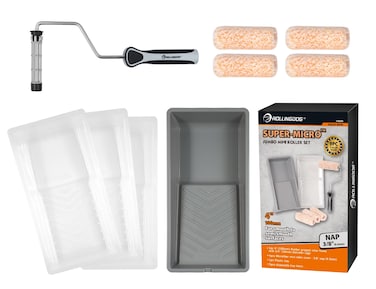 ROLLINGDOG 9 Pcs Jumbo Mini Paint Roller Set  Include 4 Inch Microfiber Paint Roller 38 NapPaint Tray Paint Tray Liners and Paint Roller Frame