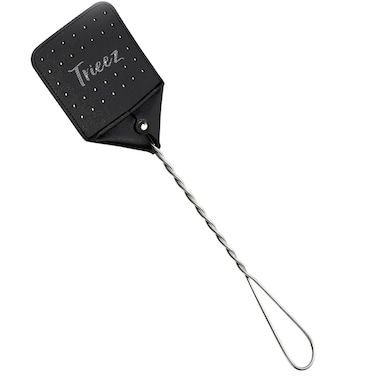 Trieez 175 Sturdy Leather Fly Swatter  Heavy Duty Flyswatter with Durable Metal Handle Rustic Bug Swatter for Flies Bees and Mosquitoes  Black