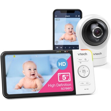 VTech RM5764HD 1080p Smart WiFi Remote Access Baby Monitor 360 Pan  Tilt 5 720p HD Display HD Night Vision Soothing Sounds 2Way Talk Temperature Sensor Motion Detection iOS  Android