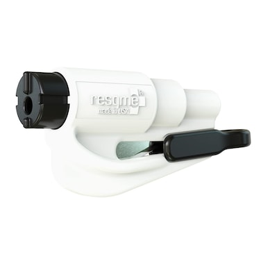resqme The Original Emergency Keychain Car Escape Tool 2in1 Seatbelt Cutter and Window Breaker Made in USA White Compact Emergency Hammer