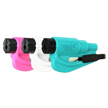 resqme Family Pack of 3 The Original Emergency Keychain Car Escape Tool 2in1 Seatbelt Cutter and Window Breaker Made in USA Pink White Teal  Compact Emergency Hammer