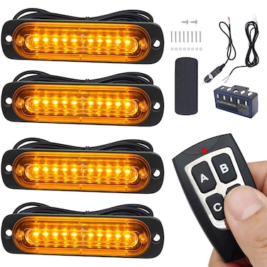 EASE2U E Led Warning Lights 4pcs Emergency Warning Caution Hazard Construction Ultra Slim Sync Feature Car Truck with Main Control Box Surface Mount
