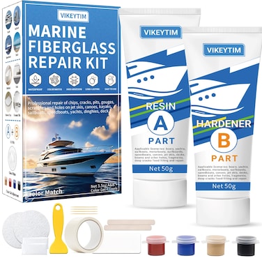 VIKEYTIM Marine Fiberglass Repair Kit Color Match 100g Gel Coat Repair Kit for Boats Fiberglass Repair Fix Holes Chips Deep Cracks Ceramic Porcelain Fiberglass Filler