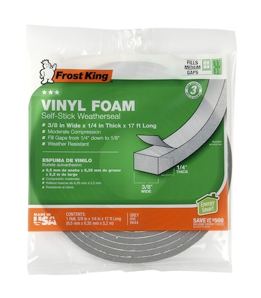 Frost King V734H Vinyl Foam Tape  Closed Cell  Moderate Compression 34 W 12 Thick 10 L GreyGray