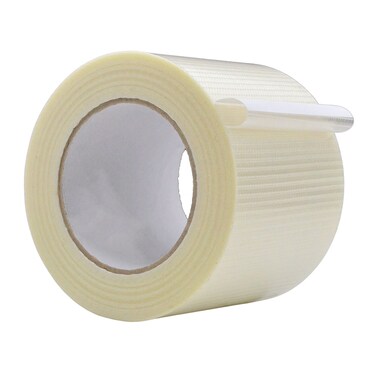 WOD BFST47 BiDirectional Filament Strapping Tape 4 inch x 60 yds Fiberglass Reinforced Packaging Tape Filaments Run HV with High Adhesion and Tear Resistance Hexayurt Tape