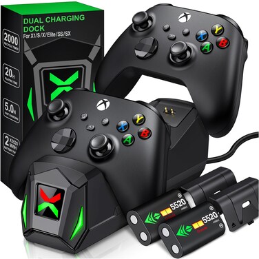 Controller Charger Station with 2x2550mAh Rechargeable Battery Packs for Xbox OneSeries XS Controller Dual Charging Dock for Xbox One Controller Battery Pack with 4 Batteries Covers for Xbox