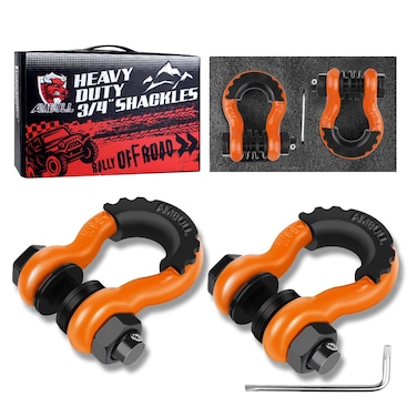 AMBULL Shackles 34 D Ring Shackle 2 Pack 45000lb Break Strength with 78 Pin Anti Theft Security Screws Isolator  Washer Kits for Use with Tow Strap Winch Truck Vehicle Recovery Orange