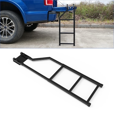 I1MOTOR Universal Tailgate Ladder Adjustable Pickup Truck Tailgate Step Ladder Foldable with Lock Device Stainless Steel Step Grip Plates  Rubber NonSlip Ladder Feet Accessories