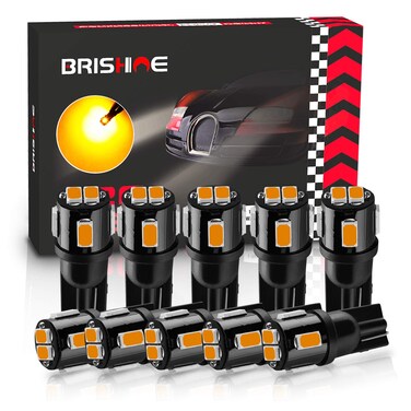 BRISHINE 194 LED Bulbs Extremely Bright Amber Yellow 5630 Chipsets 168 2825 175 T10 W5W LED Replacement Bulbs for Car Interior Map Dome Door Courtesy License Plate LightsPack of 10