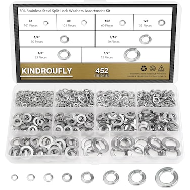 Kindroufly 452 Pieces 304 Stainless Steel Lock Washers Split Lock Washers 8 Sizes Spring Lock Washers Lock Metal Washers Assortment Kit 12 38 516 14 12 10 8 6