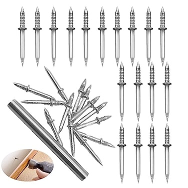 UtySty 50 Pack Wood Skirting Board to Wall Mount Screw Double End Invisible Nail 2 Headed Connector Special Hidden NonMark Fixator for Wooden Skirting Line with Mounting Sleeve Tool