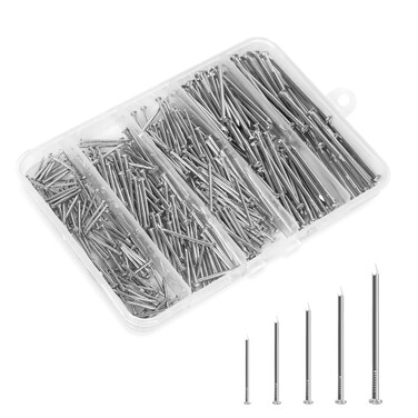 Bykonh 5 Sizes Hardware Nails Assortment Kit Common Nails for Picture Hanging Wall Nails Wood Nails with Storage Box Gold 400PCS
