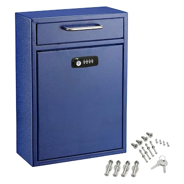 AdirOffice Wall Mount Mailbox  Combination Mailbox with Keys Durable Wall Mounted Locking Mailbox and Cash Drop Box for House Apartments and Bussiness After Hours Deposits Large Blue
