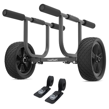 GanFindX HeavyDuty Aluminum Kayak Cart W  2 Webbing Straps  8 Solid Airless Wheels 450LBS Weight Capacity Easy Detachable Assembly  Adjustable Width Kayak Dolly Suitable for Kayak and Canoe