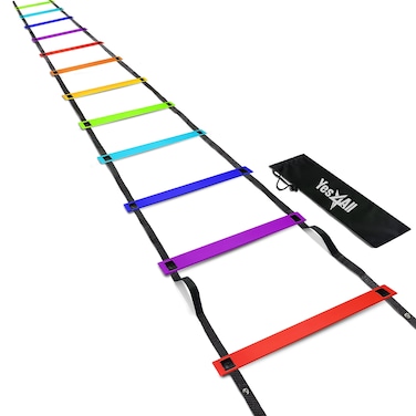 Yes4All Ultimate Agility Ladder Speed Training Equipment  8 12 20 Rungs with Multi Colors  Speed Ladder for Kids and Adults  Included Carry Bag