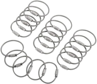 bayite Stainless Steel Wire Keychains 2mm Cable Key Rings Luggage Loops Tag Keepers Heavy Duty Pack of 20 Cable Length 4 inches