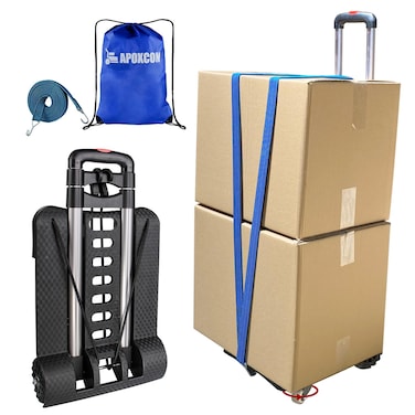APOXCON Folding Hand Truck Aluminum Lightweight Dolly Cart with 2 Full Rotating Front Wheels  2 Rear Tank Wheels 360 LB Heavy Duty Luggage Cart Come with Bungee Cord and Drawstring Backpack