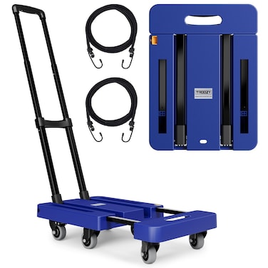 Folding Hand Trucks Heavy Duty Dolly Cart with 6 Wheels  2 Elastic Ropes Foldable  Ideal for Luggage Travel Moving Shopping Office Use Hold Up to 500 LB Easy to Store Navy Blue