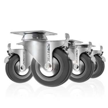 POWERTEC 3 Inch Swivel Caster Wheels Set of 4 with Brake  640 lbs Loads Heavy Duty Plate Casters Dual Locking Rubber Castor Wheels for Furniture Cart Dolly and Workbenches 17023P4V