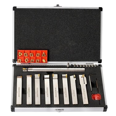 OSCARBIDE 58Shank 9 PiecesSet Indexable Carbide Lathe Turning Tool Holder and Boring BarCNC HeavyDuty Nickel Plated indexable Insert Holders for Turning Grooving Threading Cut Off