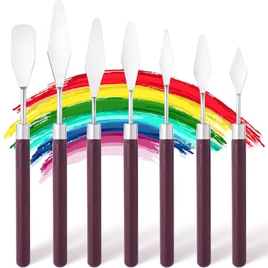 Pndeyo 7pcs Oil Paint Palette Knife Stainless Steel Spatula Blade with Wood Handle Oil Painting Art Scraper Tools Supplies for Smearing Plaster Acrylic Paint Cream