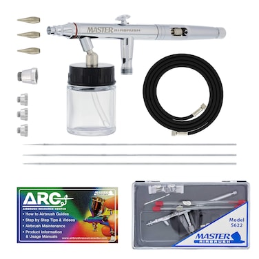 Master Airbrush S622SET Master S62 AllPurpose Precision DualAction Siphon Feed Airbrush Pro Set with 3 Nozzle Sets
