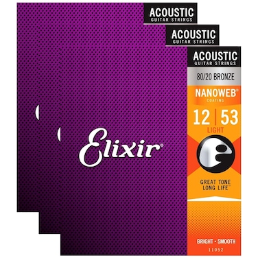 Elixir 11052 Acoustic 8020 Nano Light 1253 3 Pack Bundle
