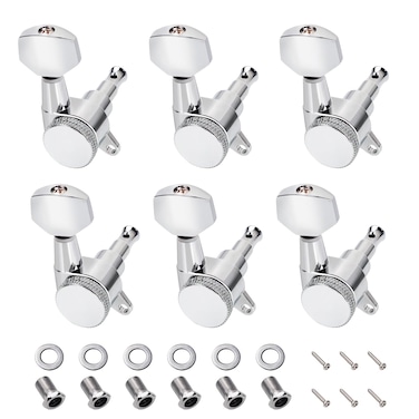 Banworks 6InLine Guitar Locking String Tuning Pegs 181 Ratio Sealed Guitar Tuning Keys Machines with 45 Degree Fixing Tag for Strat ST Tele Electric Guitar Pack of 6 JTZSJXQ01 Chrome