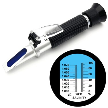 Salinity Refractometer for Aquarium Marine Seawater Fishkeeping Saltwater Refractometer Dual Scale Specific Gravity Salinity Tester Hydrometer 0100 PPT 10001070 Optics Salinity Meter with ATC