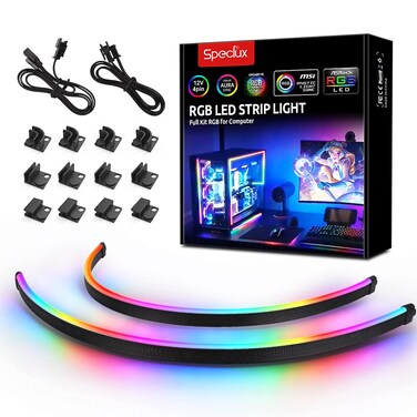 Speclux NEON Addressable RGB PC LED Strip 2x157inch WS2812 RGB Rainbow Magnetic ARGB Strip for 5V 3pin Aura SYNC Gigabyte RGB Fusion MSI Mystic Light Sync with 12pcs Strong Magnetic Brackets