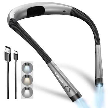 Glocusent Upgraded LED Neck Reading Light Book Light for Reading in Bed 30min Timer 3 Colors  3 Brightness Adjustable Rechargeable  Long Lasting Perfect for Reading Knitting  Repairing