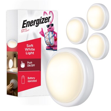 Energizer LED Tap Light 4 Pack Push Light Battery Operated Touch Light Stick On Lights Wireless Lights Puck Lights Under Cabinet Lighting Perfect for Closets Kitchen and More 48958P1
