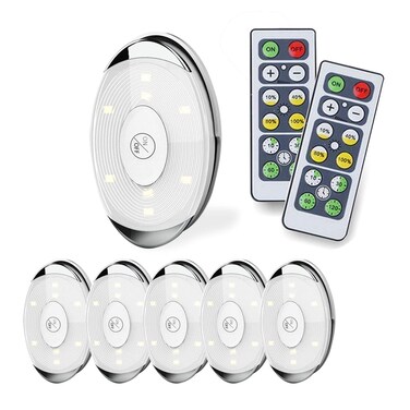 Shineled LED Puck Light led Lights Battery Operated with Remote Control Wireless Soft Lighting Under Cabinet Lighting for Kitchen Timer Dimmer 4000K Warm White 6 Pack
