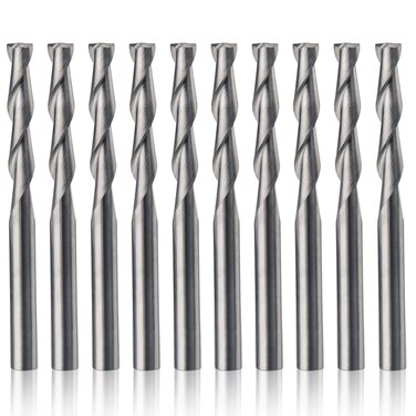 HQMaster 10PCS 18 17mm Carbide Flat Nose End Mill CNC Router Bits Double Flute Upcut Spiral Set Tool Nylon Resin ABS Acrylic PVC MDF Hardwood
