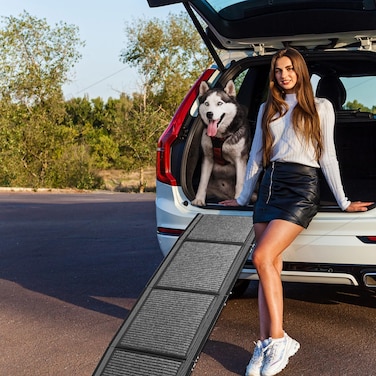 Lyyes Dog Ramp for Cars Foldable Dog Ramps for Large Dogs Dog Stairs for Trucks Cars and SUV Supports up to 250 lbs 63 L x 17 W