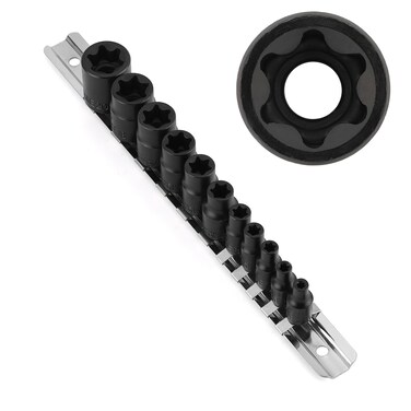 CASOMAN 11PCS Female Torx Socket Set E Torx  Star Socket Set with Rail E4  E20 Torque Sockets