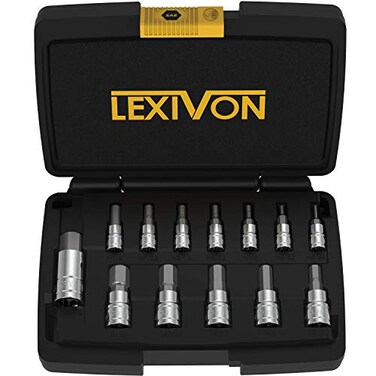 LEXIVON HEX Bit Socket Set Premium S2 Alloy Steel  13Piece SAE 564  916 Set  Enhanced Storage Case LX142