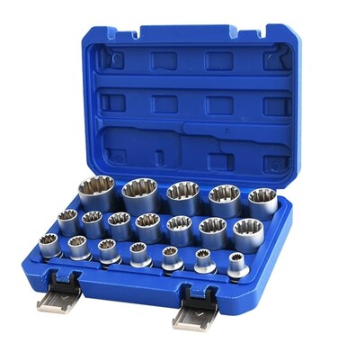 Qnkaa Spline Socket Set 12 Drive Universal Metric 832mm 12Point CrV Socket Kit 19pcs