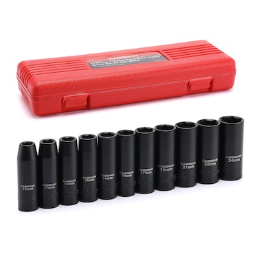CASOMAN 11 Pieces 12Inch Drive Deep Impact Socket Set 6Point Metric 10mm to 24mm CrV