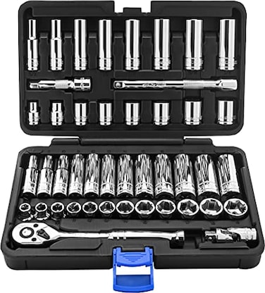 EPAuto 45 Pieces 38 Drive Socket Set with 72Tooth Pear Head Ratchet