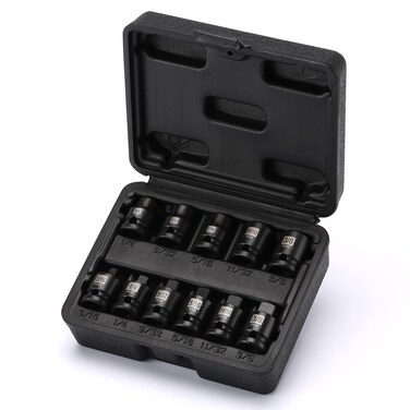 EMENTOL 11PCS 38 Drive Pipe Plug Socket Set SAE CRMO Tapered Male Square Drive 316 Inch to 38 Inch Chamfered Female Square Drive 14 Inch to 38 Inch 11 Pieces Set