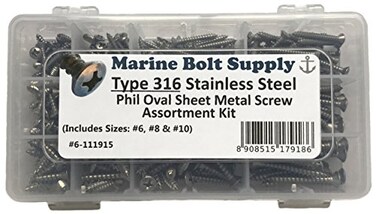 Marine Bolt Supply Type 316 Stainless Steel Phillips Drive Oval Head Sheet Metal Screw Kit  6111915