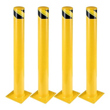 PioneerWorks Safety Bollard 4 Packs36 Inch Height Bollard Post 45 Inch Diameter Yellow Safety Steel Bollard Post with 16 Anchor Bolts for Traffic Control Driveway Barrier Parking Pole