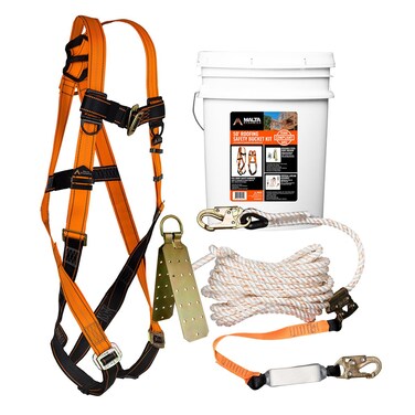 Malta Dynamics 50 Roofers Safety Bucket Kit  Warthog PassThru Safety Harness Reusable Roof Anchor and 50 Vertical Lifeline Assembly OSHAANSI Compliant