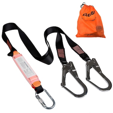 KSEIBI Leg Snap Hook and Scaffolding Hook w 6Foot Internal Shock Lanyard Fall Protection Equipment for Safety Harness Double Leg Black 422