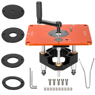 Upgraded Router Lift Systems Precision Router Table Lift for 312 Diameter Motors 914 x 1134 plate and 4 Pieces Insert Ring Kit Compatible with router for Bosch Porte DeWalt Craftsman