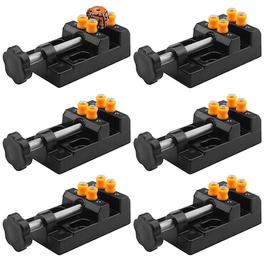 GENHAKON Universal Mini Drill Press Vise Clamp 6 PCS Table Bench Vice for Jewelry Walnut Nuclear Watch Repairing Clip On DIY Sculpture Craft Carving Bed Tool Support range 02 Inch